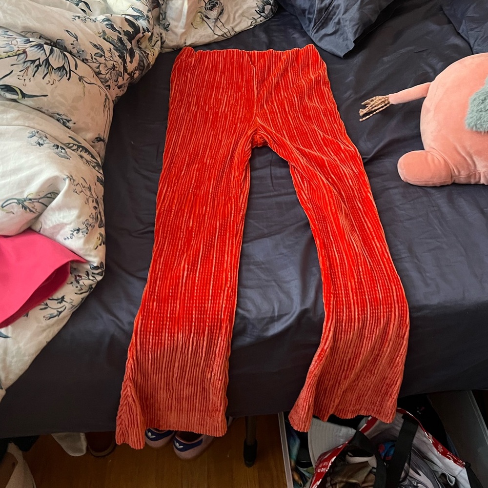 Kids Red Velvet Ribbed Flared Bottoms